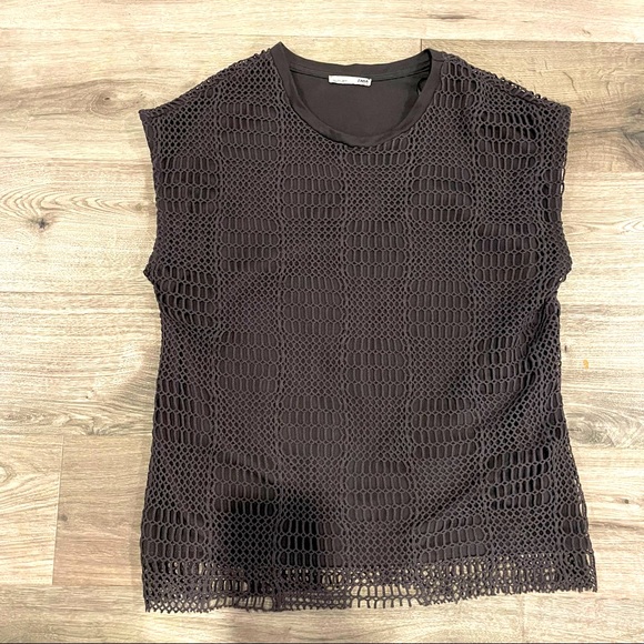 Zara Sleeveless Lined Mesh Tank Top Dressy Dark Grey Size Medium - Picture 1 of 10